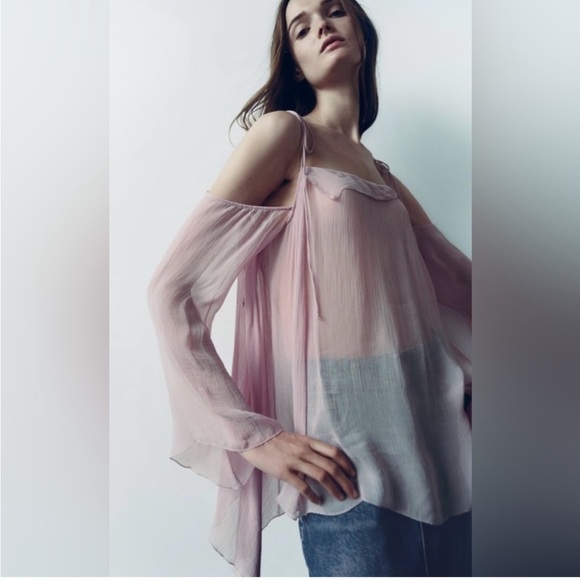 Zara Semi-Sheer Off the Shoulder Blouse - Picture 2 of 11